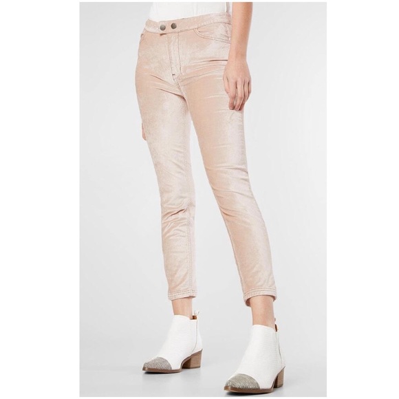 Free People Pants - Free People Velvet Champagne Cream High Waist Cropped Skinny Pants Size 26, 2